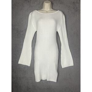 H&M Divided Sweater Dress Womens Medium White Ribbed Cutout Soft Glam Baddie